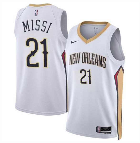 Mens New Orleans Pelicans #21 Yves Missi White 2024 Draft Association Edition Stitched Basketball Jersey Dzhi->new orleans pelicans->NBA Jersey